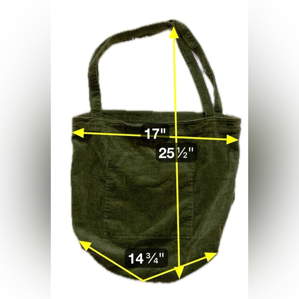 Unbranded Green Corduroy Tote Bag Purse 17x25 Shoulder Strap Boho Grunge Hippie - Picture 5 of 11
